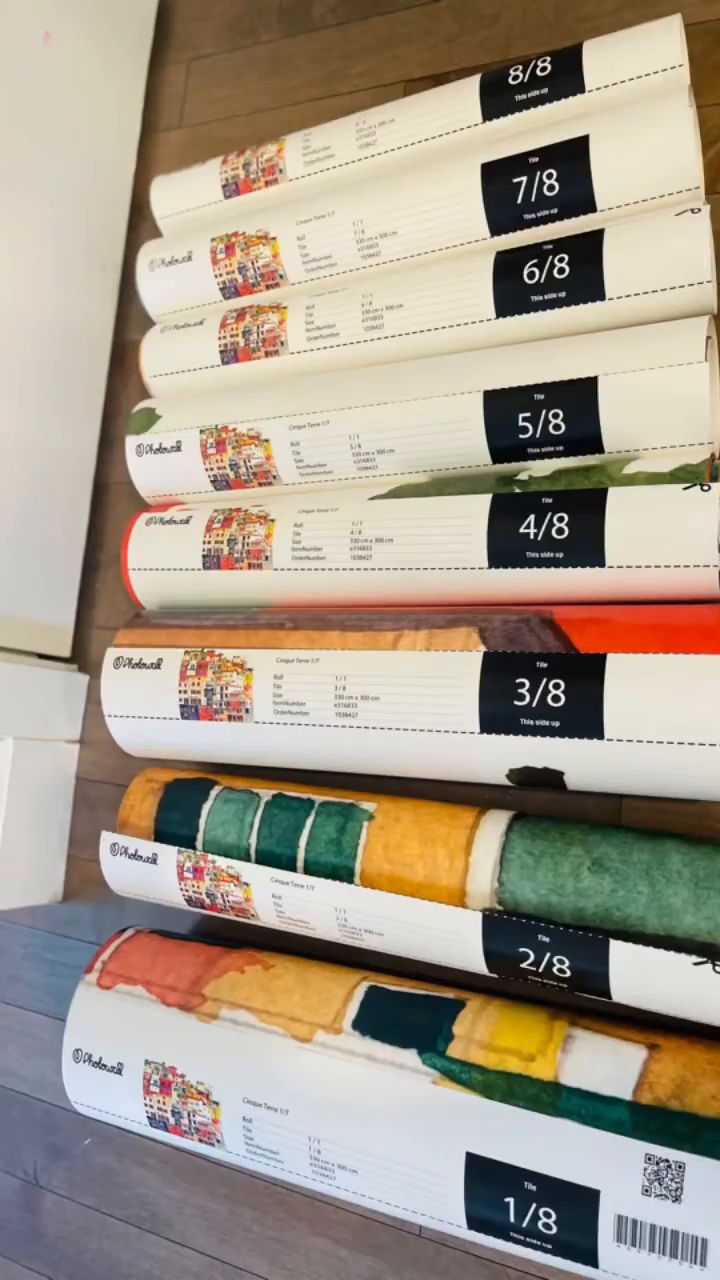 Eight rolls of Photowall Cinque Terre wallpaper, numbered 1/8 to 8/8.