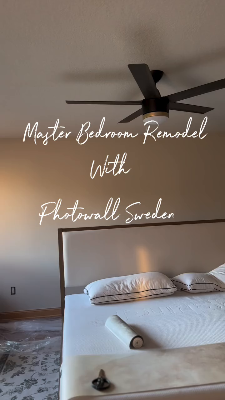 Bedroom remodel with Photowall Sweden wallpaper roll on white mattress.