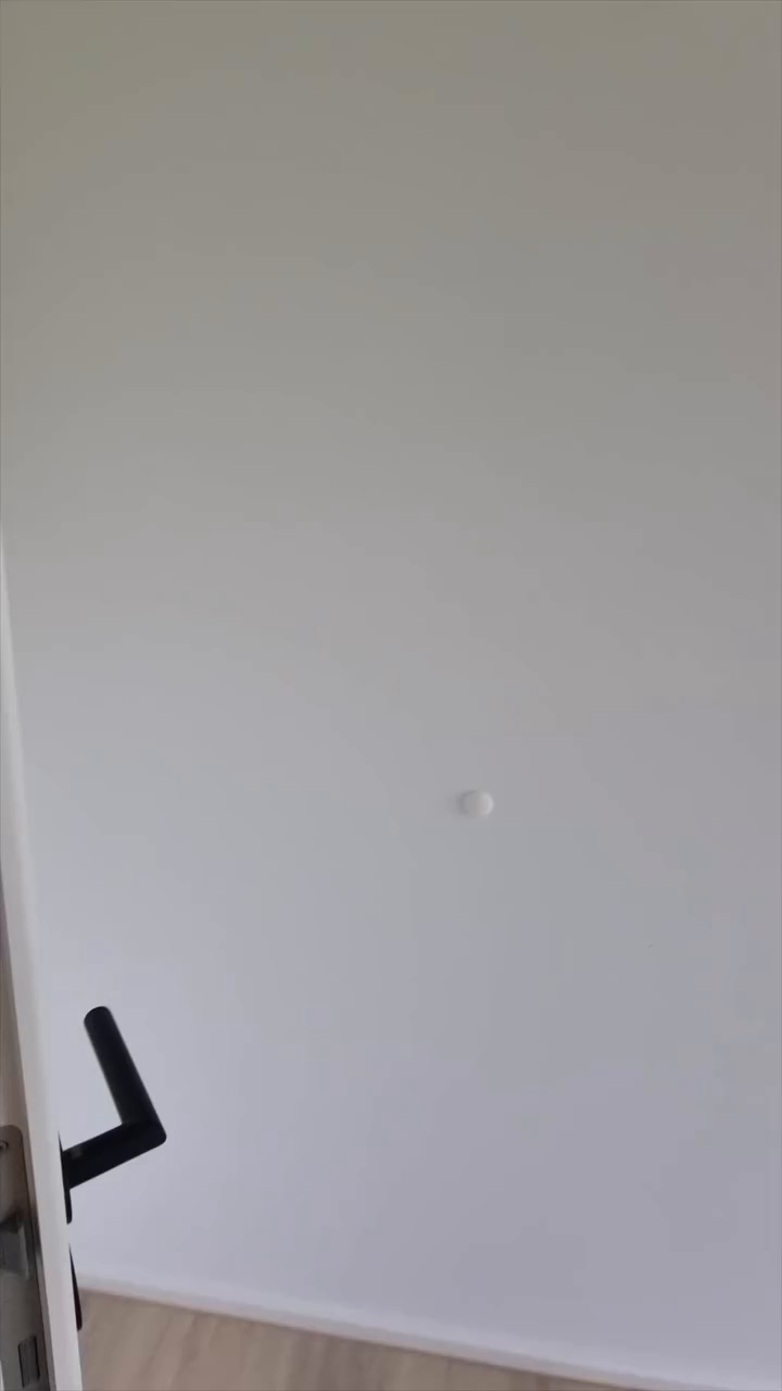 Interior view of a white wall with a black door handle.